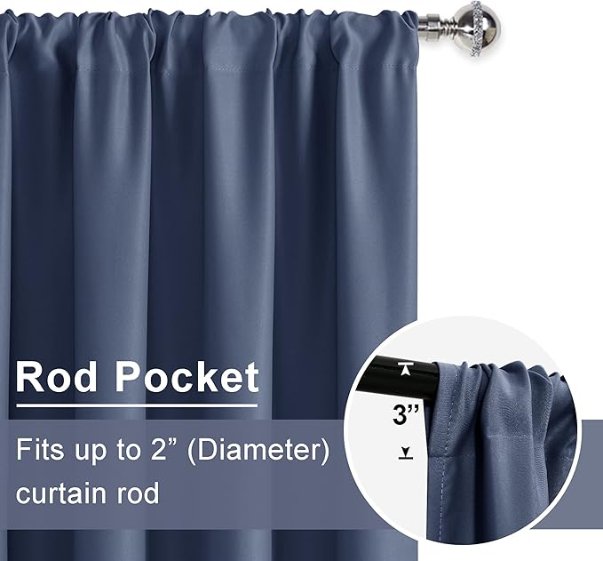 JIUZHEN Dusty Blue Blackout Curtains (Set of 2)