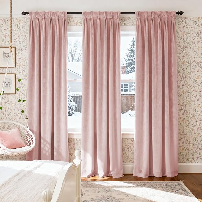 Lazzzy Velvet Blackout Curtains Thermal Insulated Room Window Drapes Super Soft