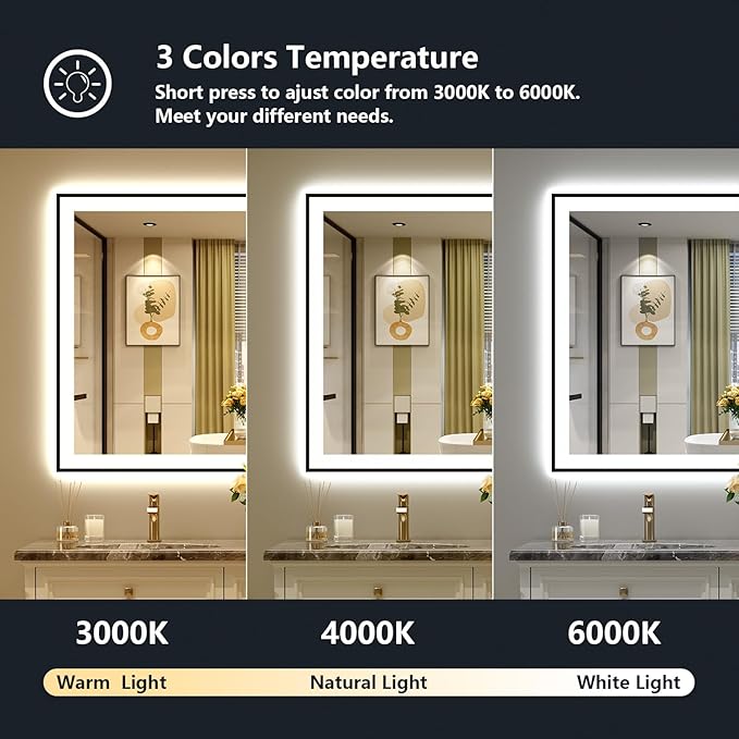 YEELAIT 40x32 Inch LED Bathroom Mirror