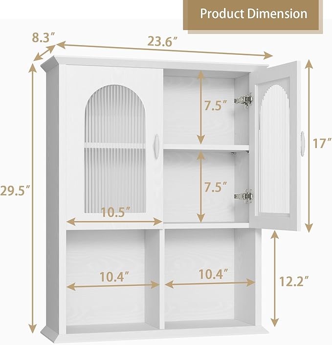 CJL Bathroom Wall Cabinet with Fluted Door, 23.6'' x 29.5'' M...