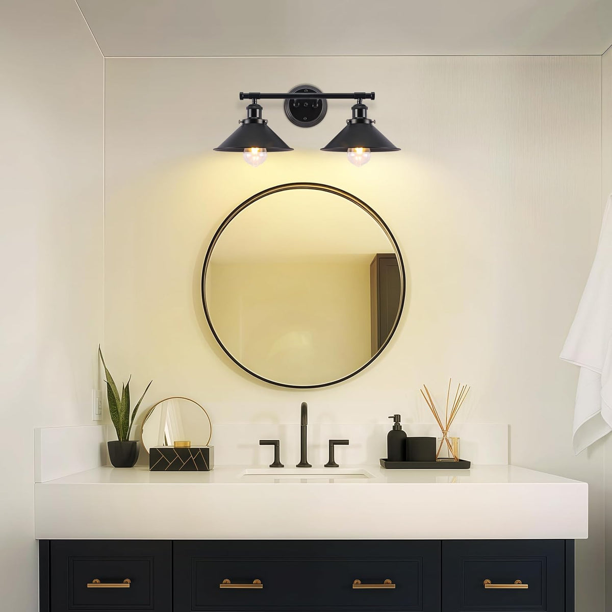 Black Bathroom Light Fixture, 2-Light Farmhouse Vanity Lights for Bathroom