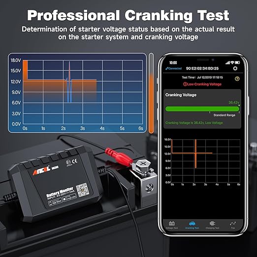 ANCEL BM300 12V Battery Monitor, Cranking System Test & Alarm