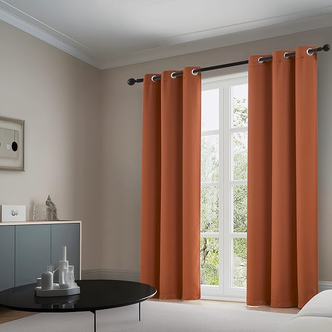 DUALIFE Rust Blackout Curtain for Living Room 108 Inches Long Burnt Orange