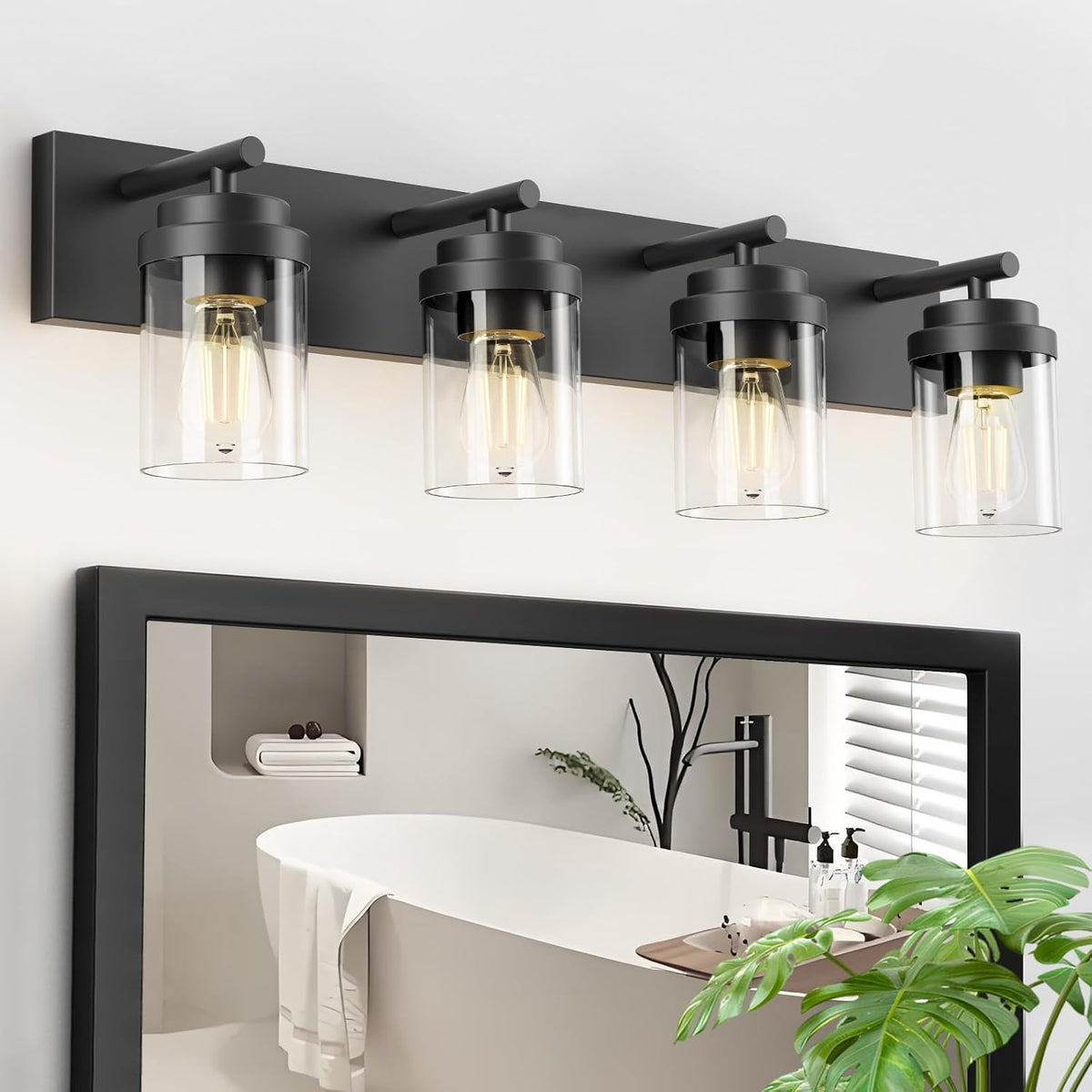 IZORRO Bathroom Vanity Light Fixture, 4-Light 30 Inch Matte Black Bathroom Li...