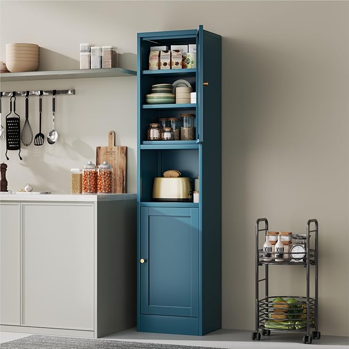 2-Door Metal Storage Cabinet, Tall Slim Pantry Organizer