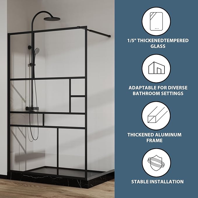 Goodyo 46 in. W x 72 in. H Bathroom Shower Glass Door Framed Tempered Clear (...