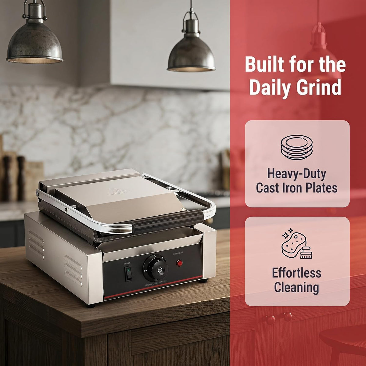 Commercial Panini Press With Grooved Grill Sandwich Maker Machine Electric