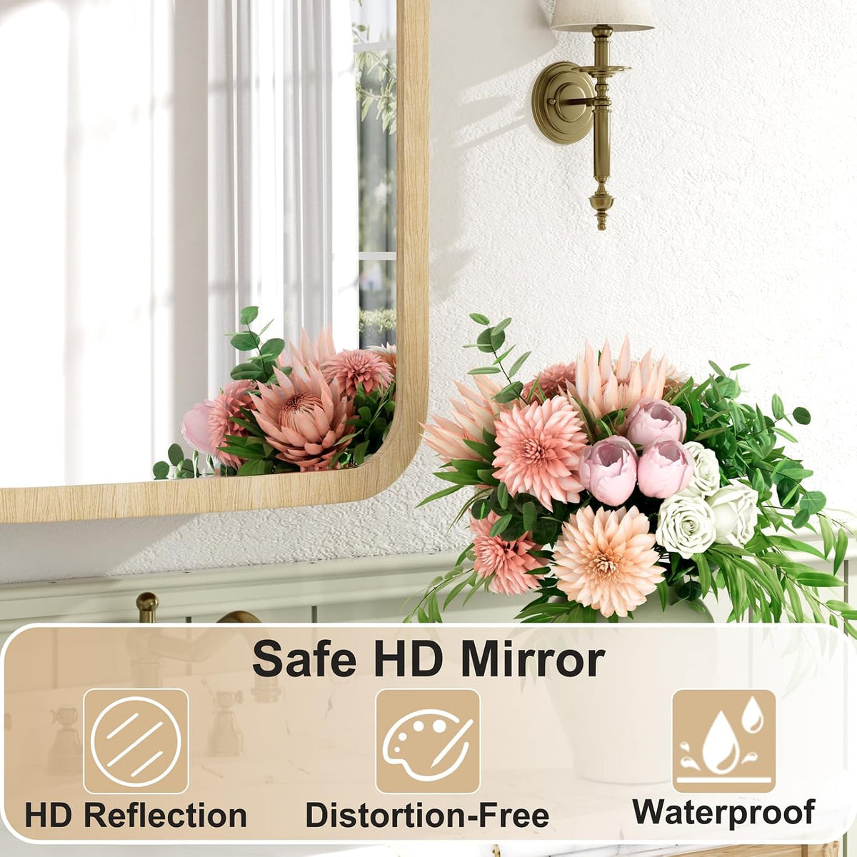16x24 Inch Wood Medicine Cabinet with Mirror for Bathroom, Oak