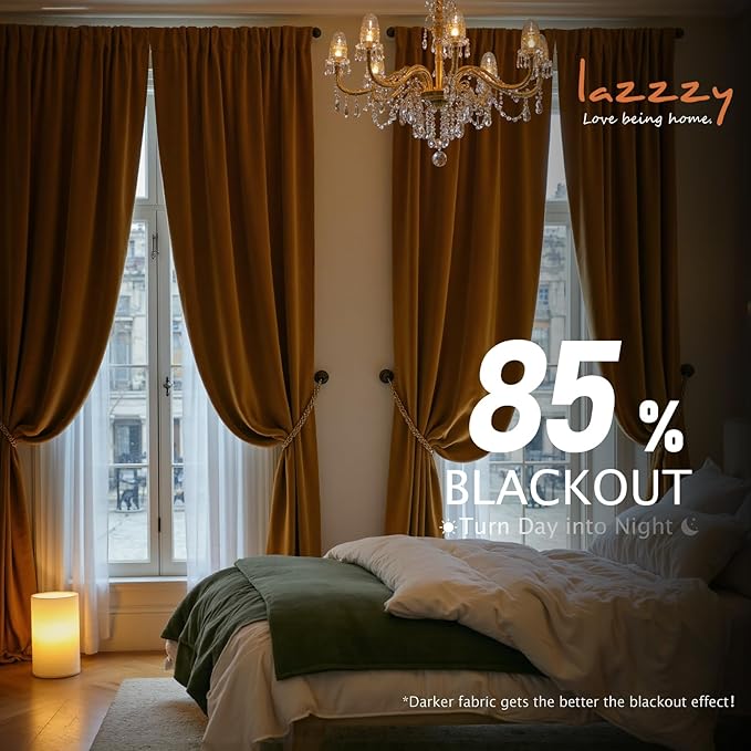 Lazzzy Velvet Blackout Extra Long Curtains Thermal Insulated Room Window Drapes