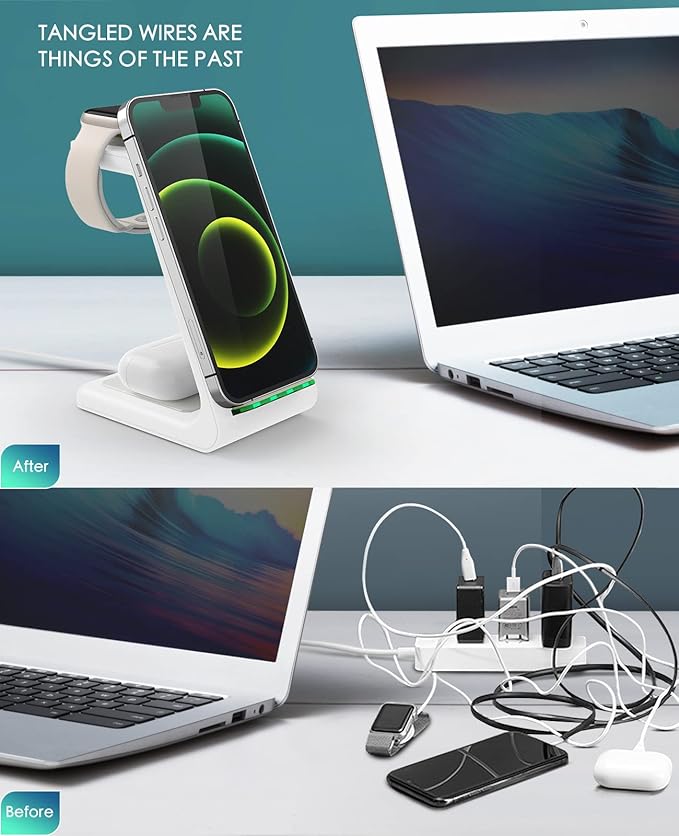 3 in 1 Wireless Charging Station, 2026 Upgraded Fast Desk Charger Station