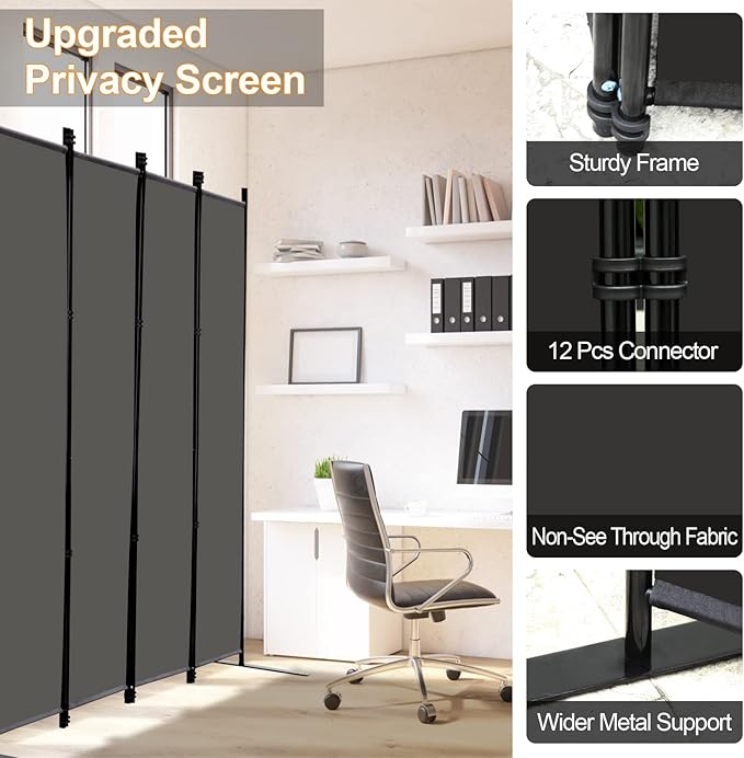 MAYOLIAH 6 Panel Folding Privacy Screen 9ft Wide, 6ft Tall Partition Room