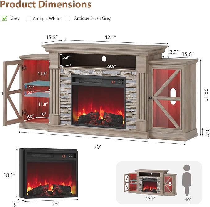 QUW Electric Fireplace TV Stand, Modern TV Console Table