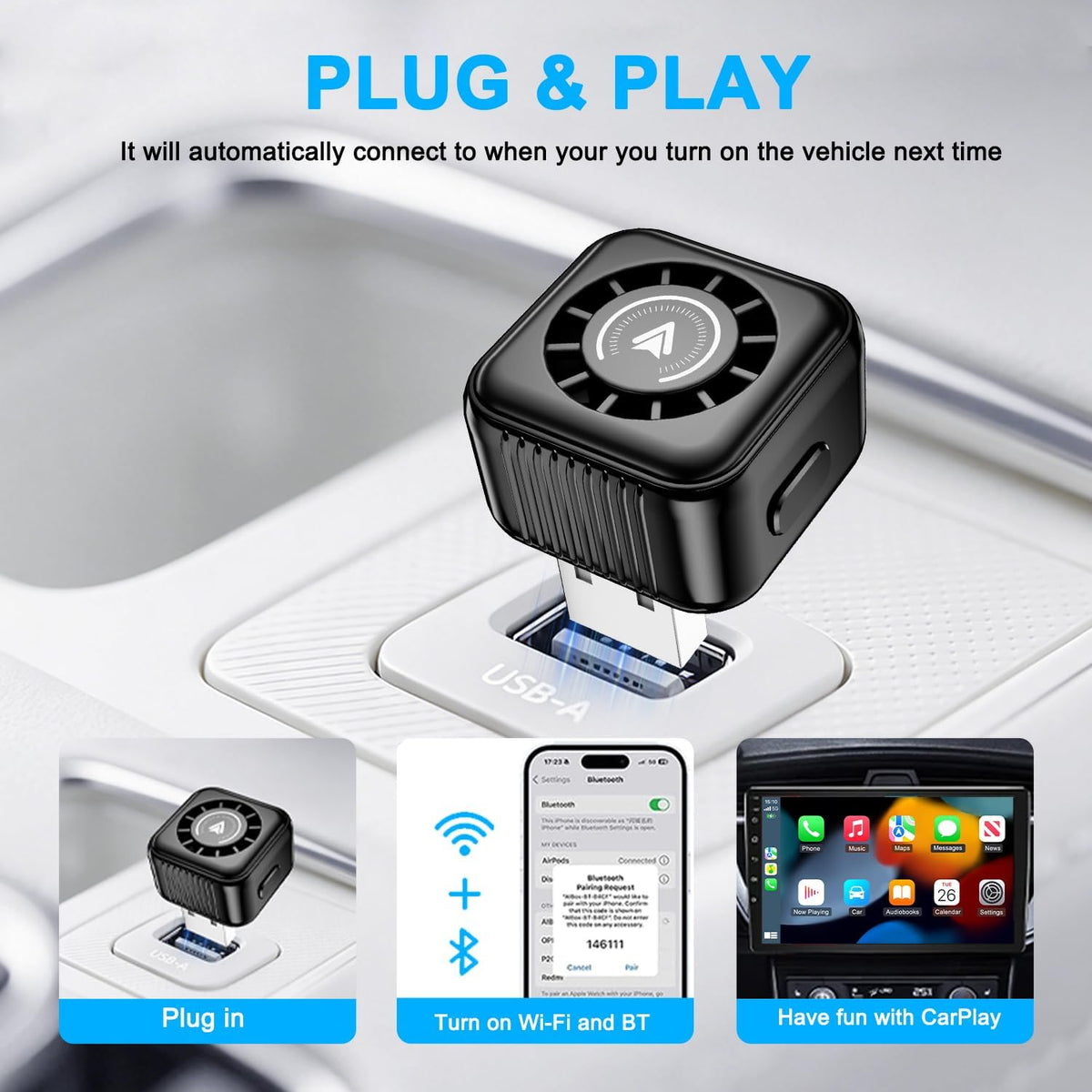 Wireless Carplay Adapter, Bluetooth Carplay Wireless Adapter Car Play