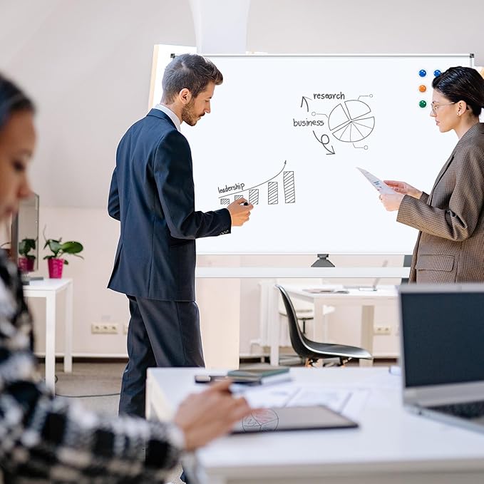 White Board on Wheels, 48 x 32 Inches Height-Adjustable Large Rolling Whiteboard