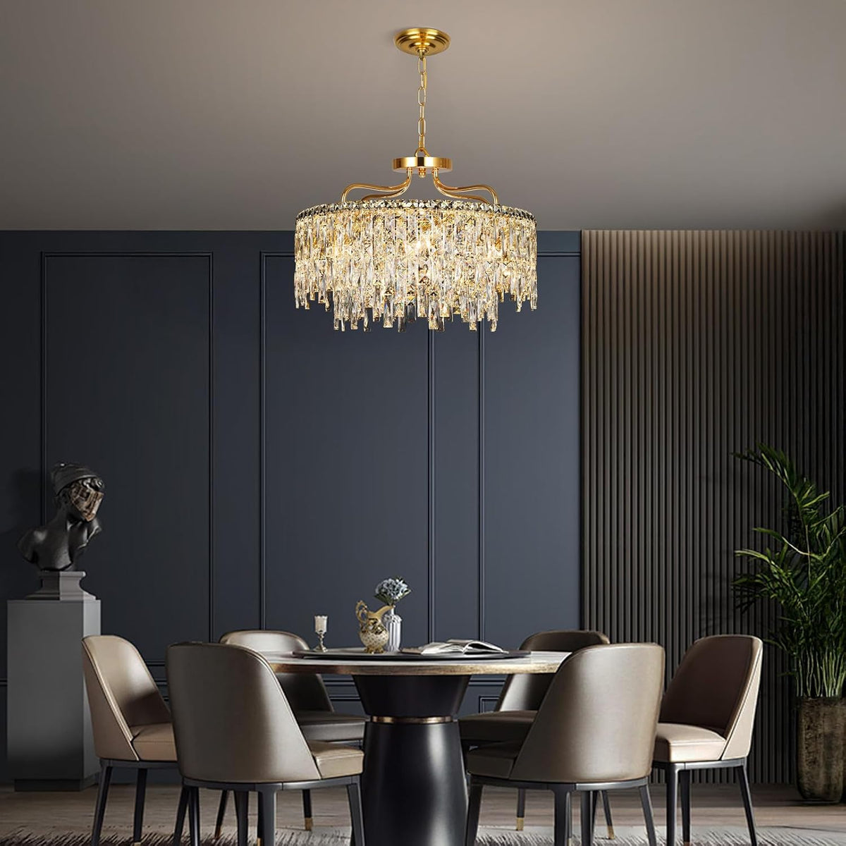 24" 8 Lights Gold Crystal Chandeliers for Dining Room Light Fixture