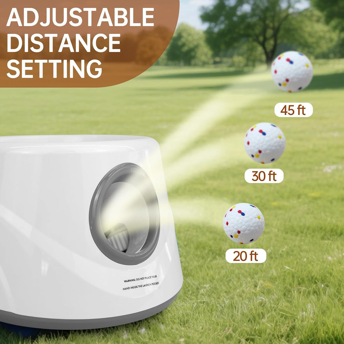 Automatic Dog Ball Launcher, 6 ETPU Balls, 20-45ft Distance