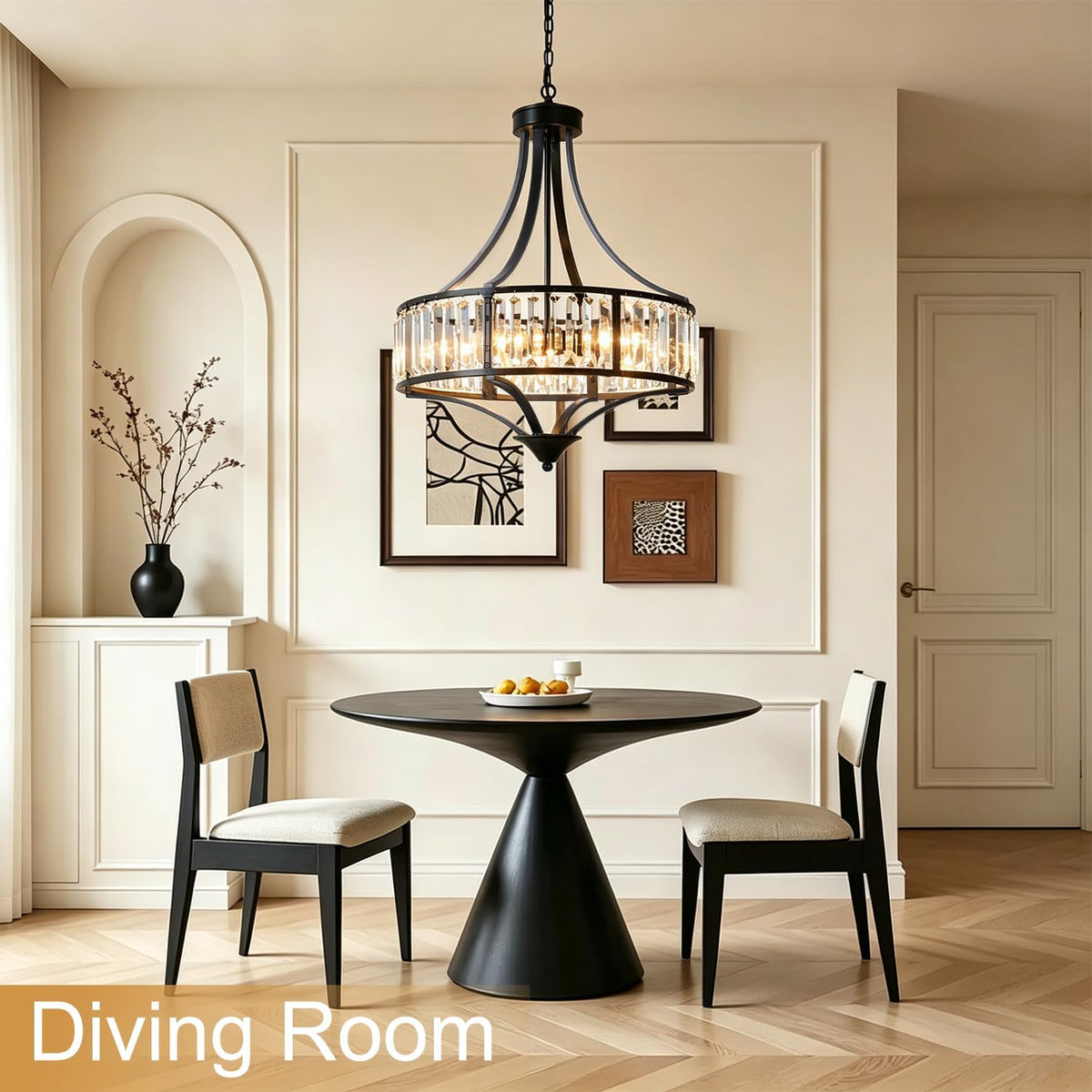 5-Light Black Crystal Chandelier, Modern Farmhouse Dining Room Light Fixture ...