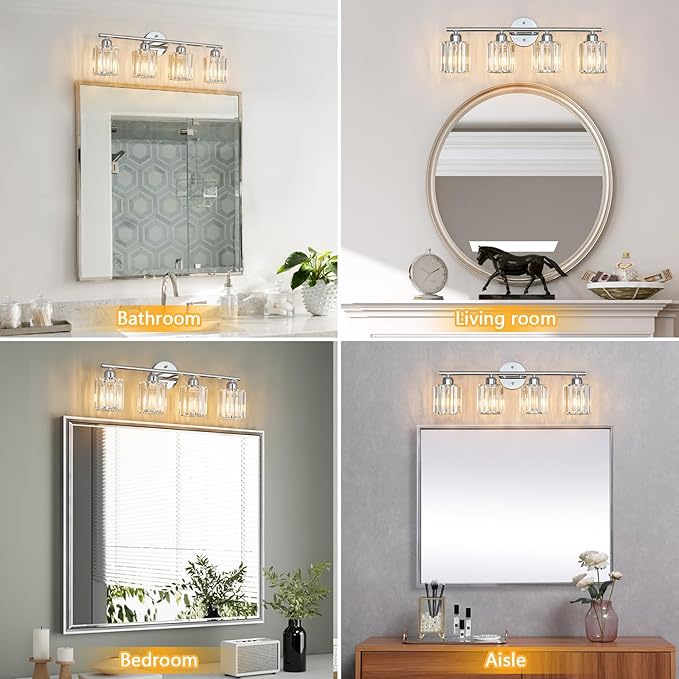 FDPBY Modern 4 Light Crystal Vanity Light, Chrome Vertical Bathroom Light