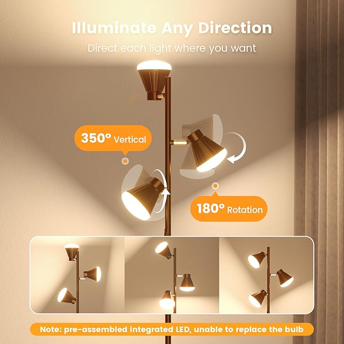 SIBRILLE 36W LED Tree Floor Lamp, Dimmable Tall Standing Lamp