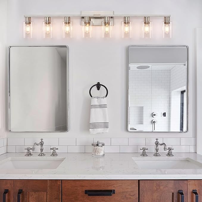 8 Light Bathroom Vanity Light, Large Brushed Nickel Vanity Lights Fixtures