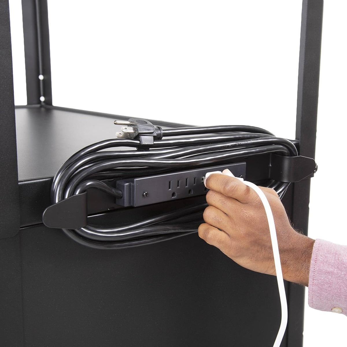 Line Leader AV Cart w/Locking Cabinet, Black Metal Utility Cart with Storage ...