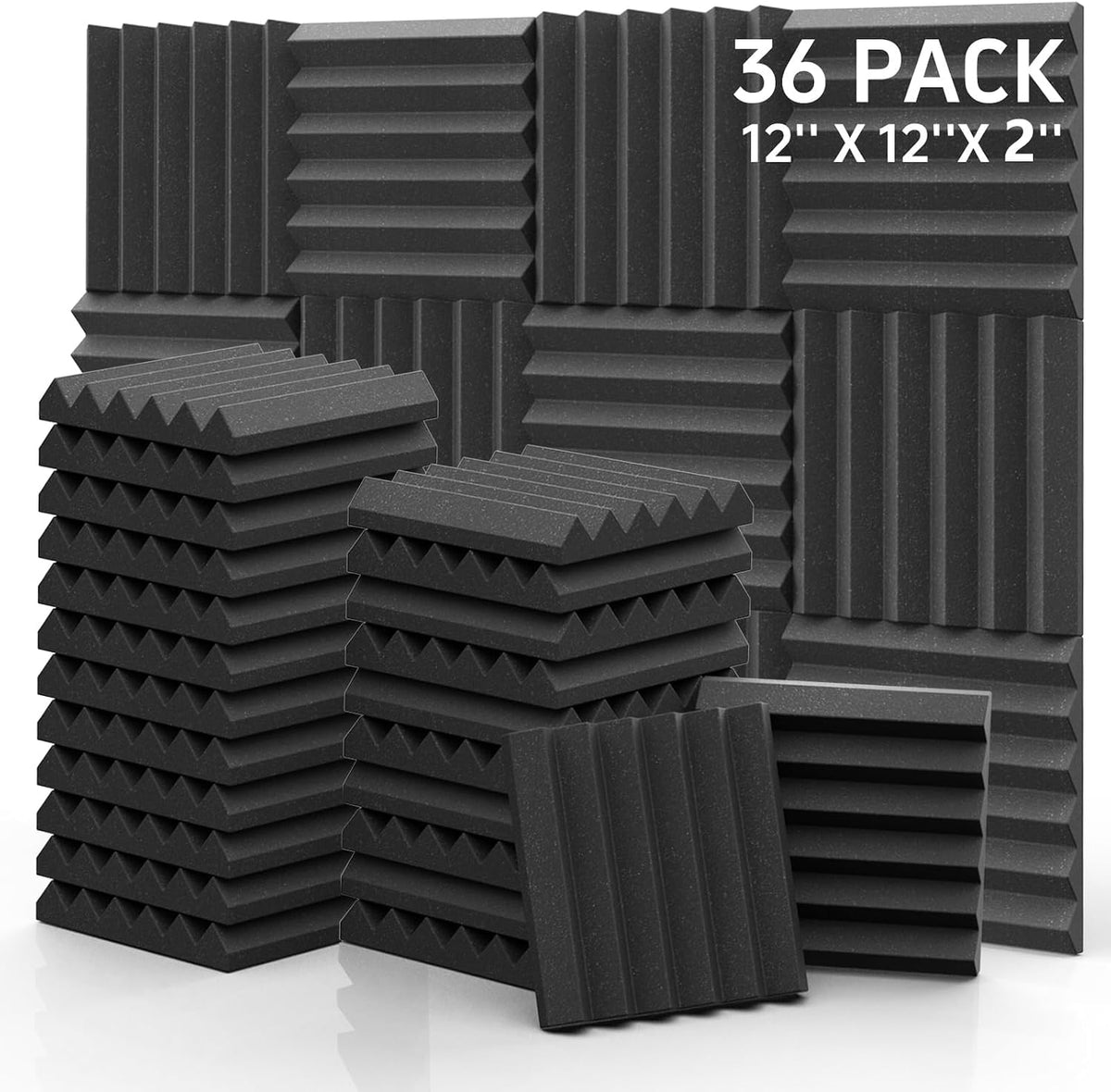 GUERRI Sound Proof Foam Panels - 12 x 12 x 2 Inches 36 Pack Wedges Acoustic F...