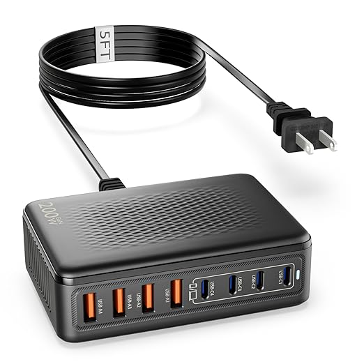 USB C Charger Block, 200W GaN 8 Port USBC Charging Station USB Hub Block Cube