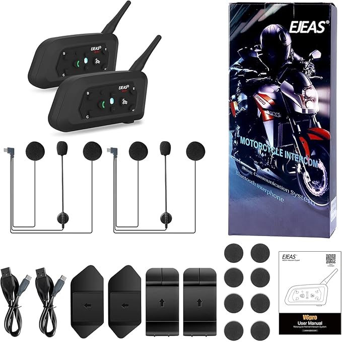 EJEAS V6 Pro Motorcycle Bluetooth Headset, Upgraded 2 Riders Intercom Helmet ...