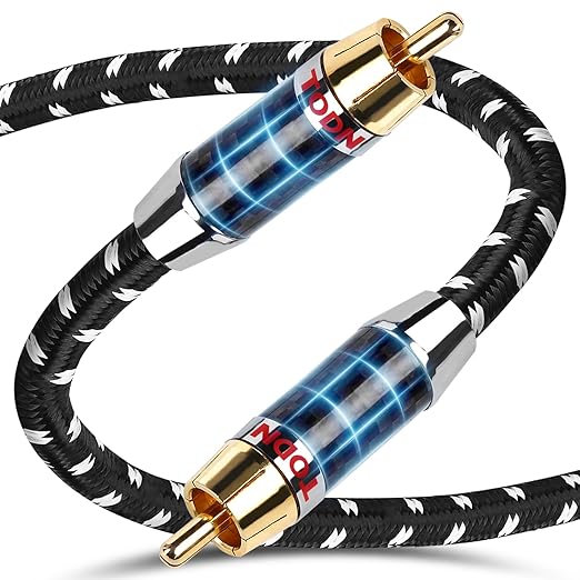 TODN 75-Ohm Coaxial Digital Audio Cable Audiophile 24K Gold-Plated RCA Male