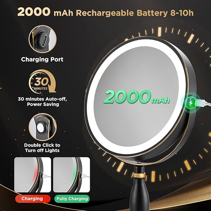 Lighted Makeup Mirror, 20x Magnifying Rechargeable Double Side Vanity Mirror