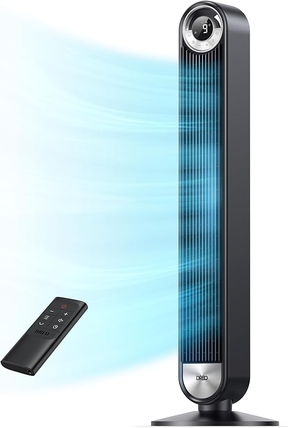 Dreo Tower Fan for Bedroom, Upgraded DC 9 Speeds 25dB Ultra-Quiet Floor Fan