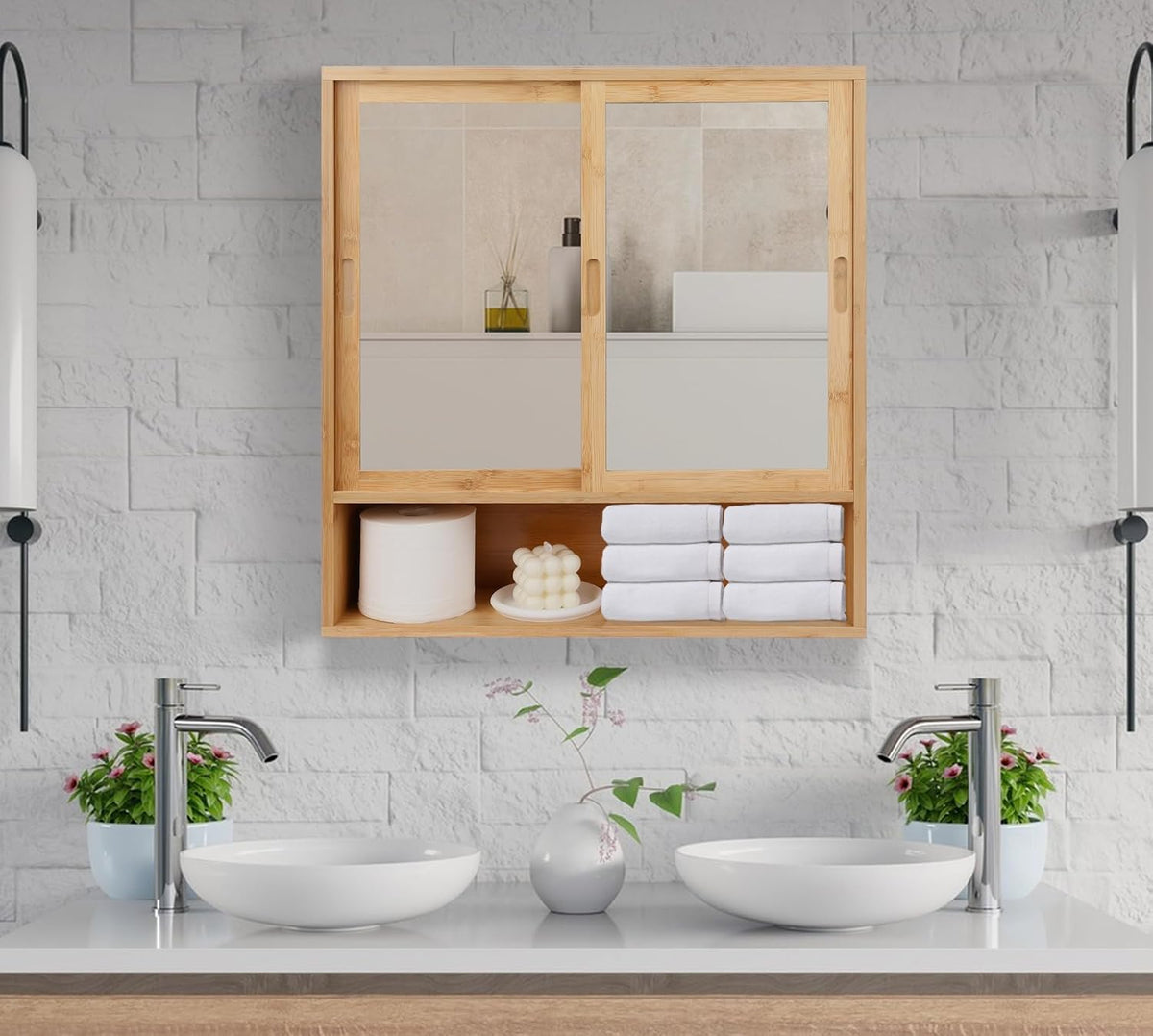 ZYBT Bamboo Bathroom Cabinet,Mirrored Medicine Cabinets,Bathroom Cabinet Wall...