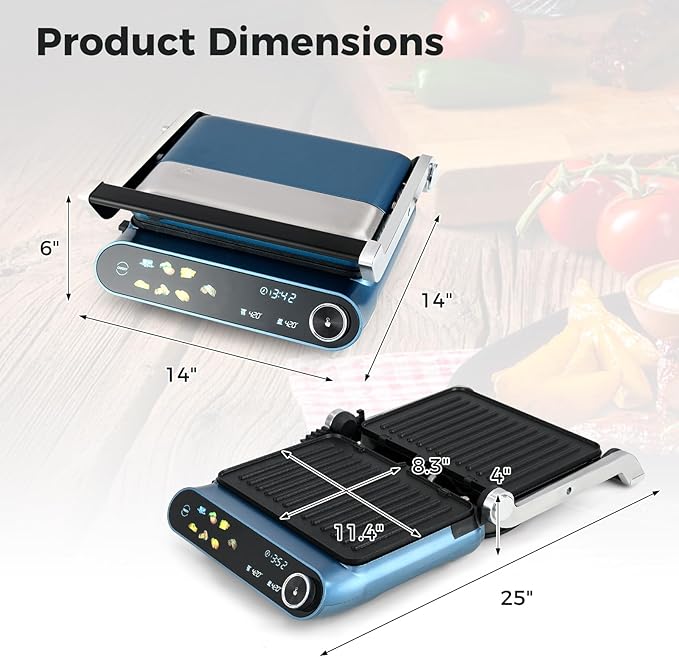 7-In-1 Sandwich Maker with LED Touch Panel & No-Stick Plates, Electric Pa...