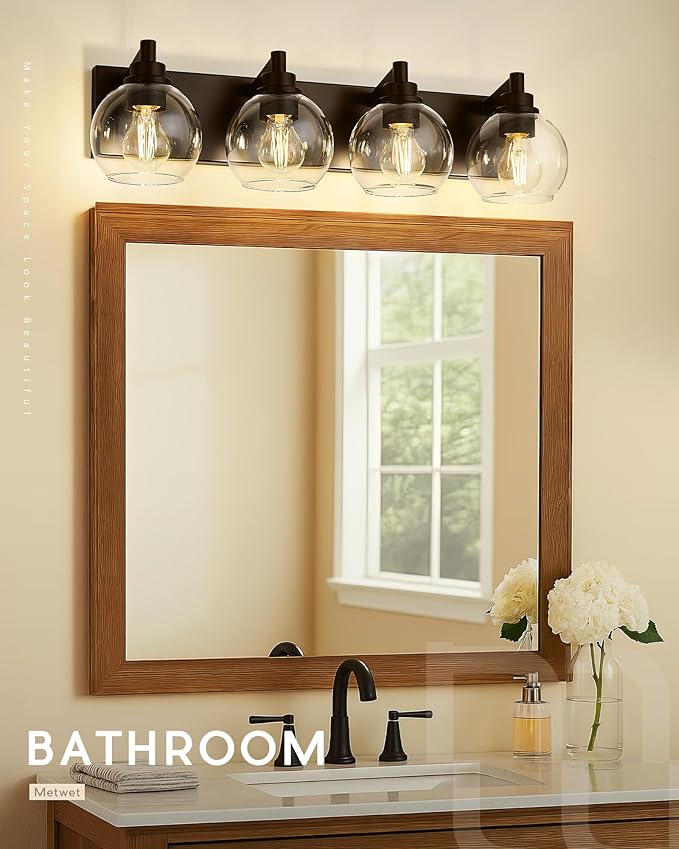 METWET Bathroom Light Fixtures Over Mirror, 4-Light Oil Rubbed Bronze Bathroom