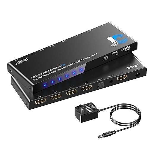 JCHICI 1x4 HDMI Splitter 4K@60Hz 4:4:4 HDR -