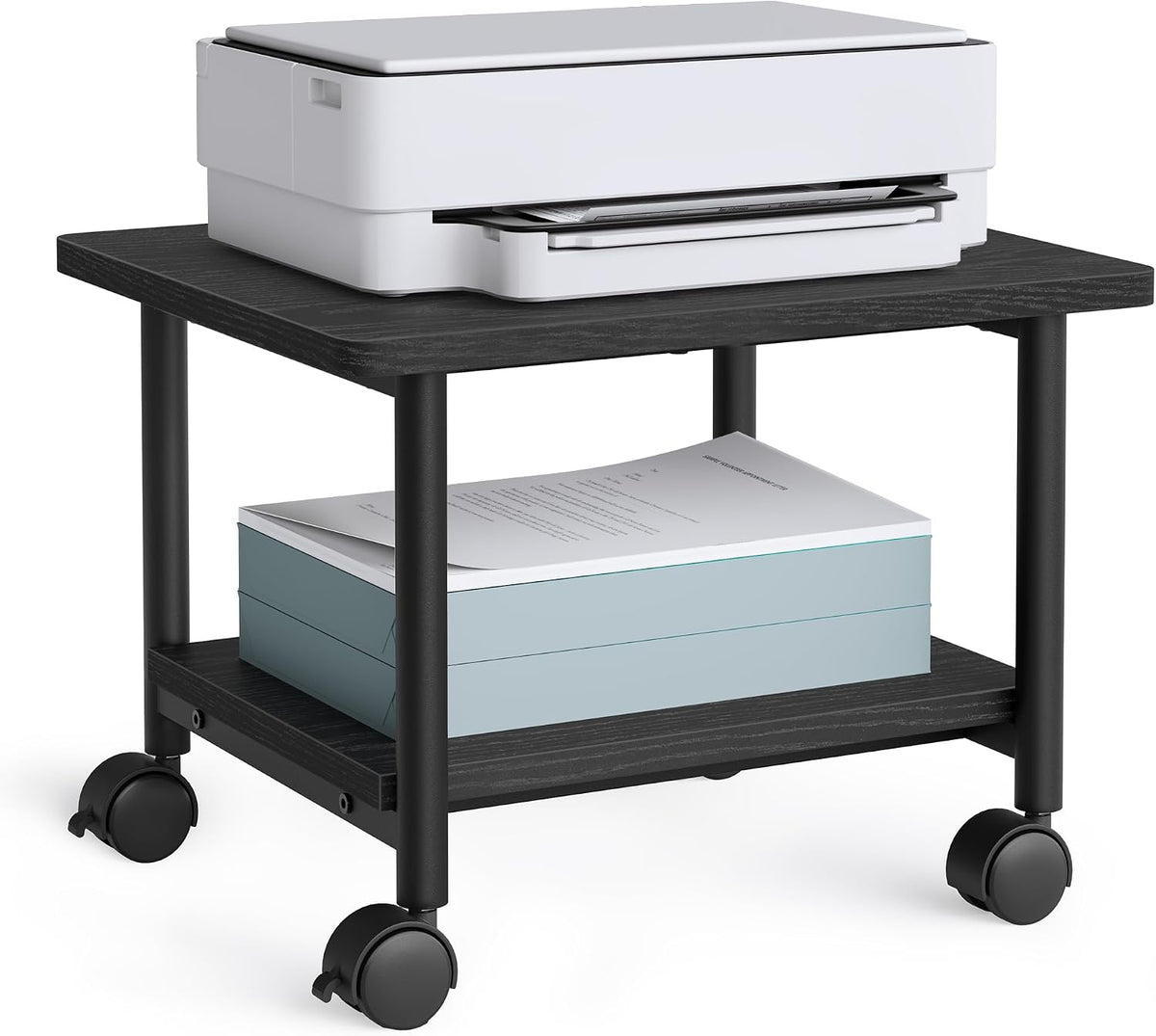 VASAGLE 2-Tier Printer Stand with Locking Wheels, Under Desk Printer Table