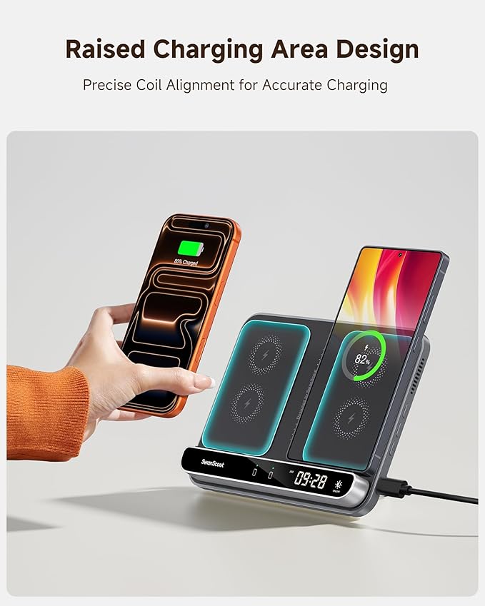 Dual Wireless Charger Stand, SwanScout 504, Foldable Wireless Charging Station