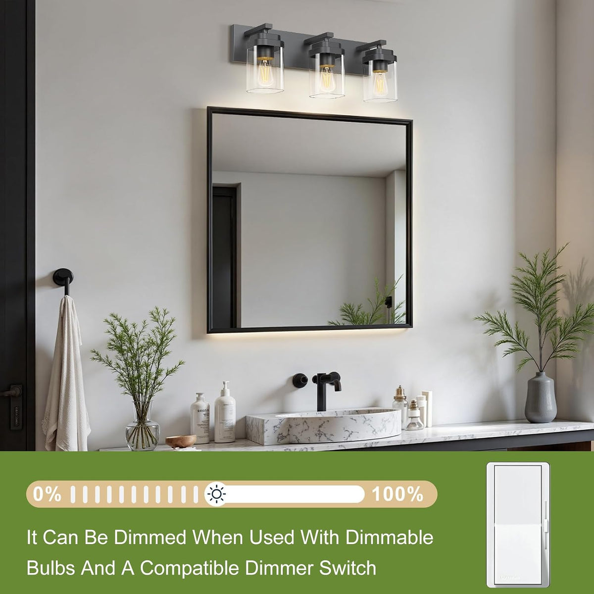Black Bathroom Light Fixtures, 3 Lights Bathroom Lighting Fixtures Over Mirro...