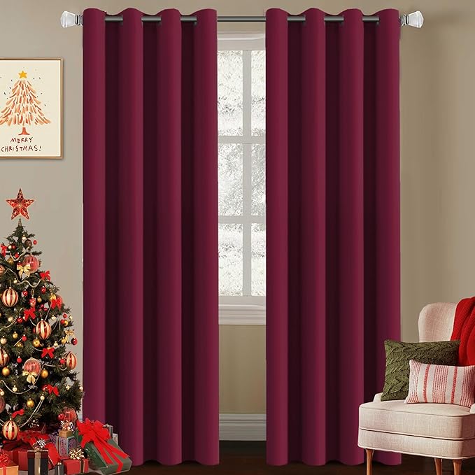 H.VERSAILTEX Burgundy Red Blackout Draperies Curtains Thermal Insulated Windo...