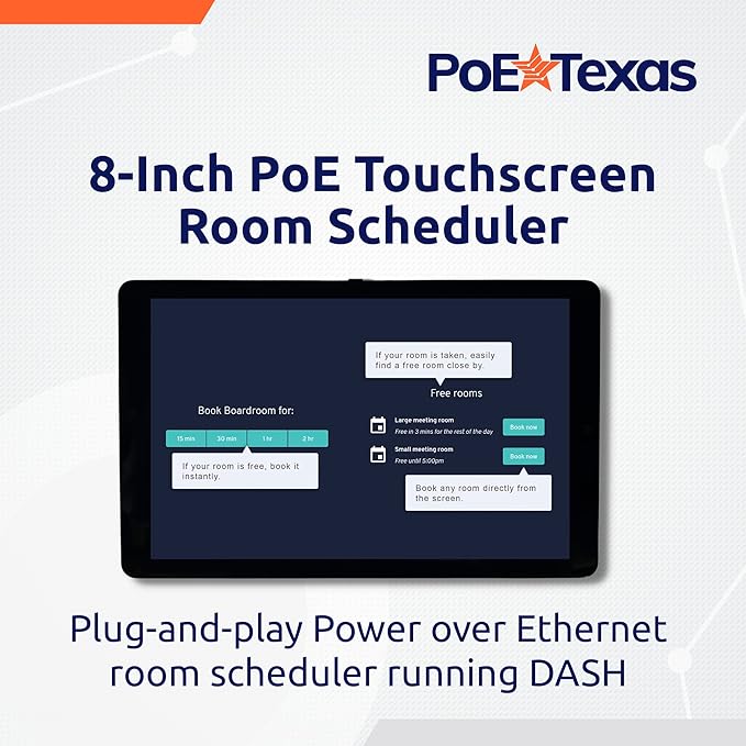 PoE Texas 8" Touchscreen Meeting Room Scheduler Tablet