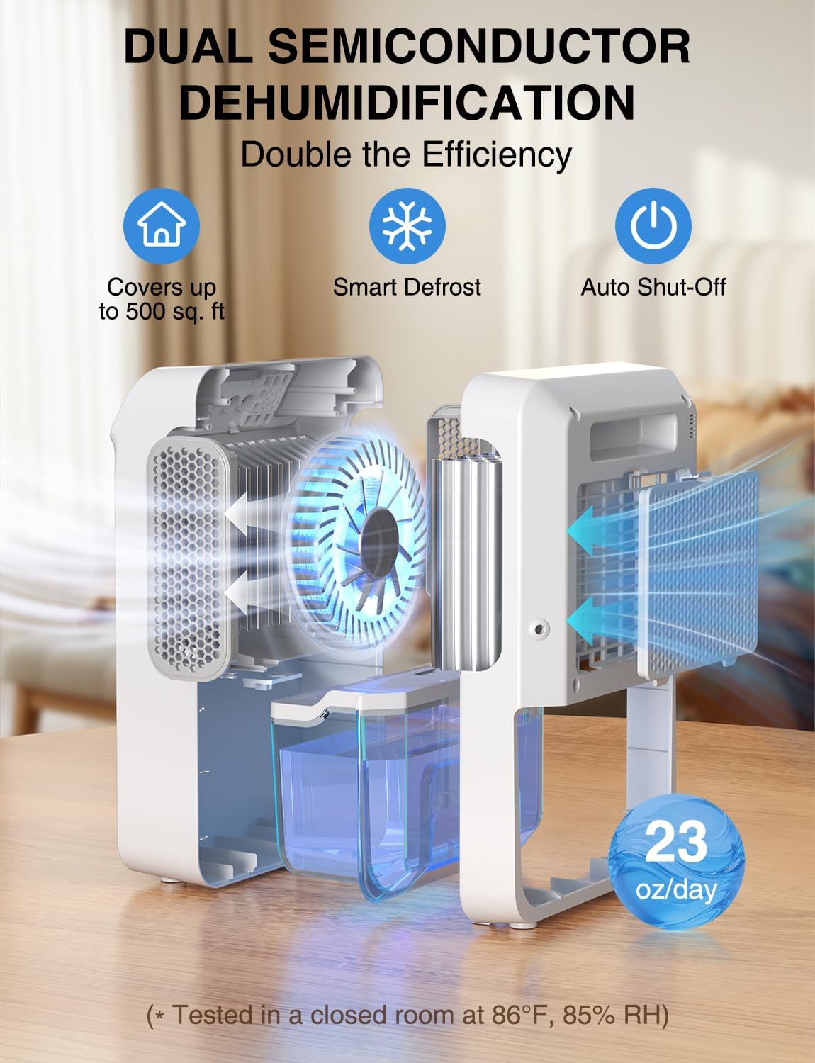 Dehumidifier for Bedroom, Bathroom, with Drain Hose, Quiet, Up to 500 Sq.ft