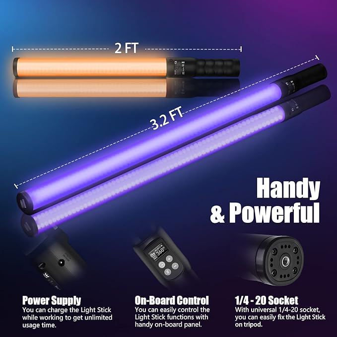 Mettlelite LS400C RGB LED Light Stick Full Color Continuous Output Video Light