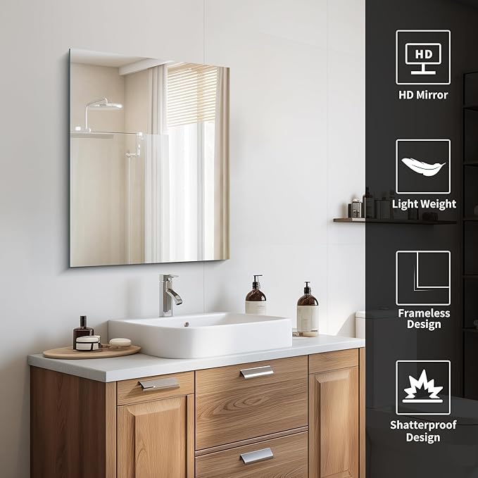 CILIBER Frameless Mirror, 24x30 Inch Bathroom Mirror