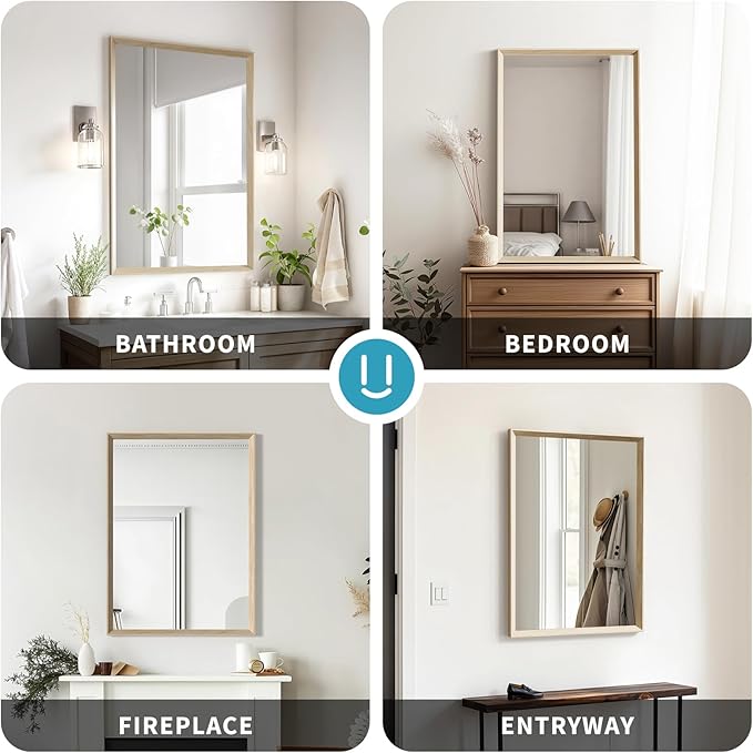 Oak Wood Effect Framed Wall Mirror, 20x30 Rectangle Mirror, Anti-desilvering