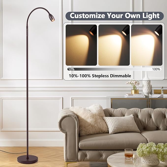 Reading Floor Lamp, Dimmable Zoomable Spotlight, Adjustable Color Beam Standing