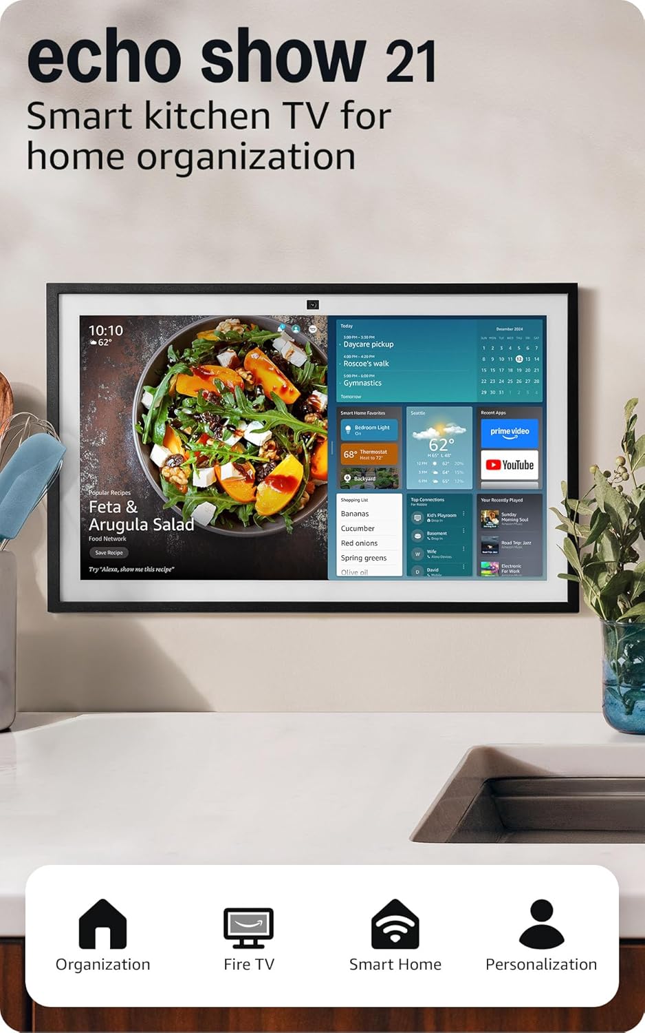 Amazon Echo Show 21 (newest model), Full HD 21" kitchen hub for home org...