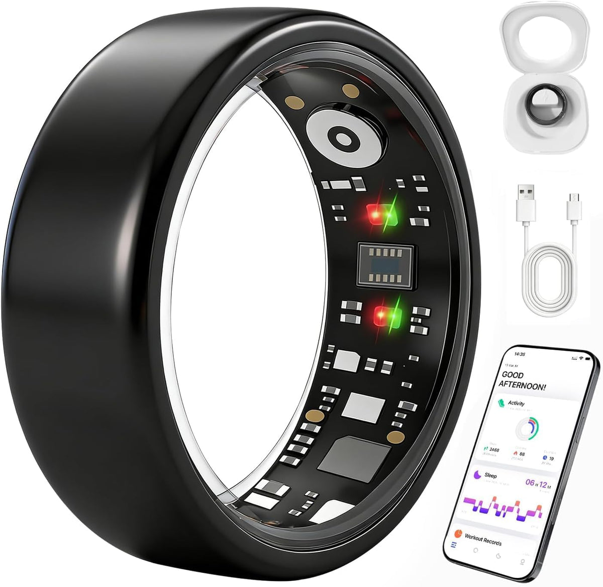 Smart Ring Health Tracker for Women Men, Fitness Ring Gen3 Black,12