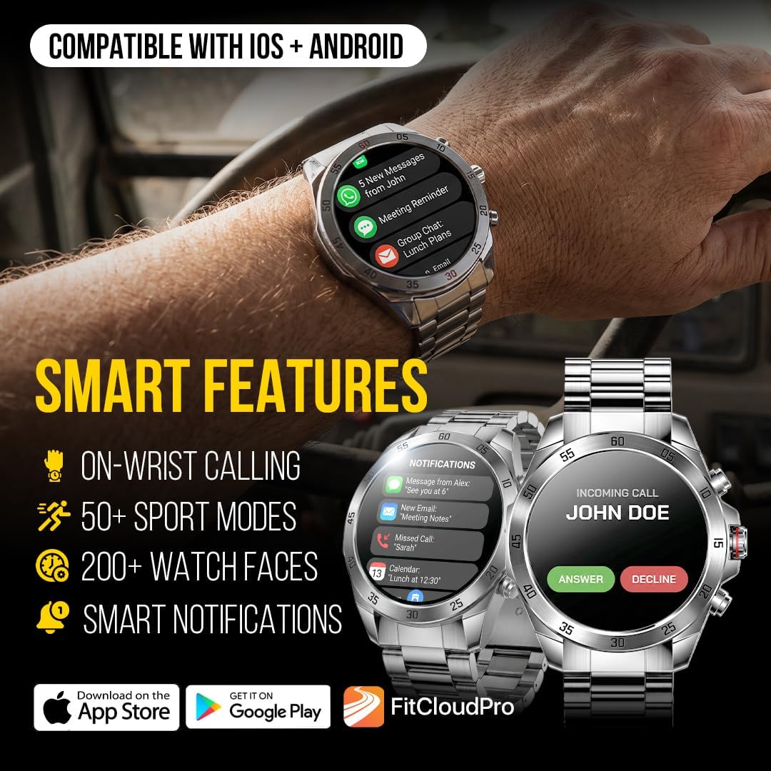 ALPHAGEAR Commander Rugged Smartwatch for Men, Heavy-Duty Tactical Watch