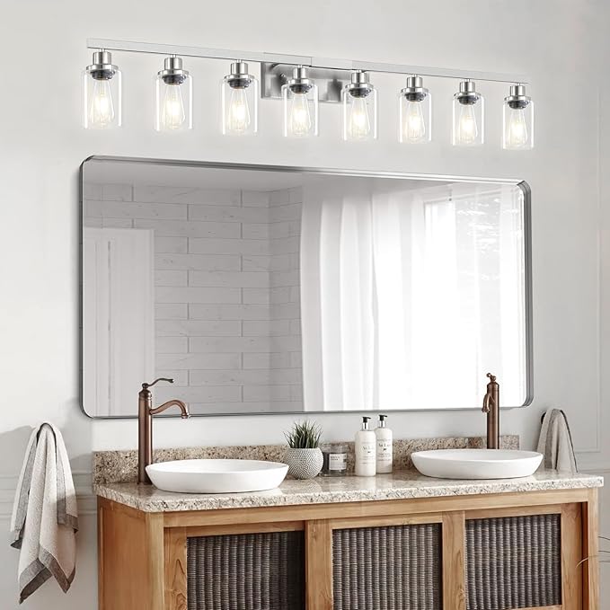 DIKAIDA 52inch Brushed Nickel Vanity Light Fixtures, 8 Light Brushed Nickel