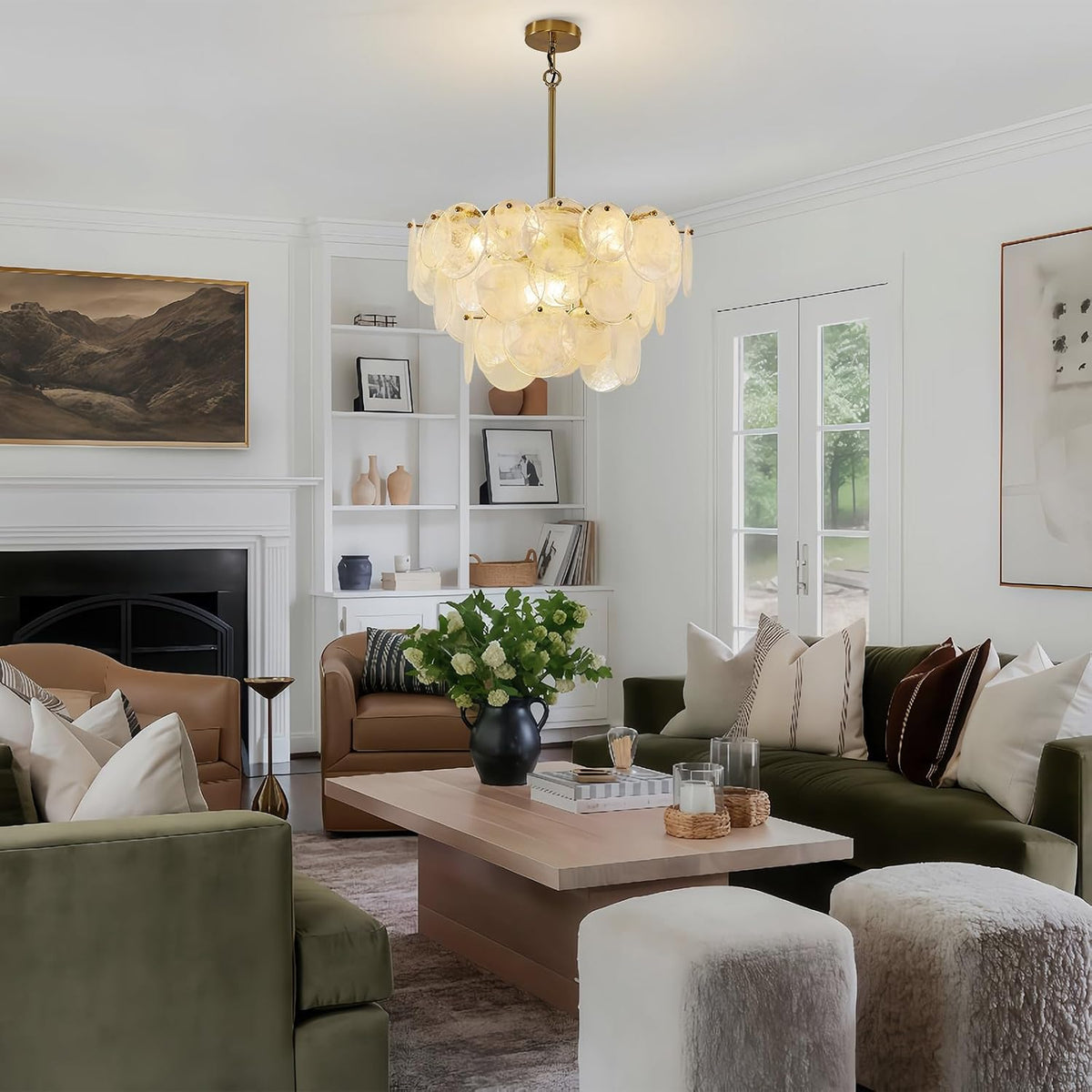 Gold Chandeliers Modern Glass Chandelier, D23.2 inch Round Crystal Pendant Li...